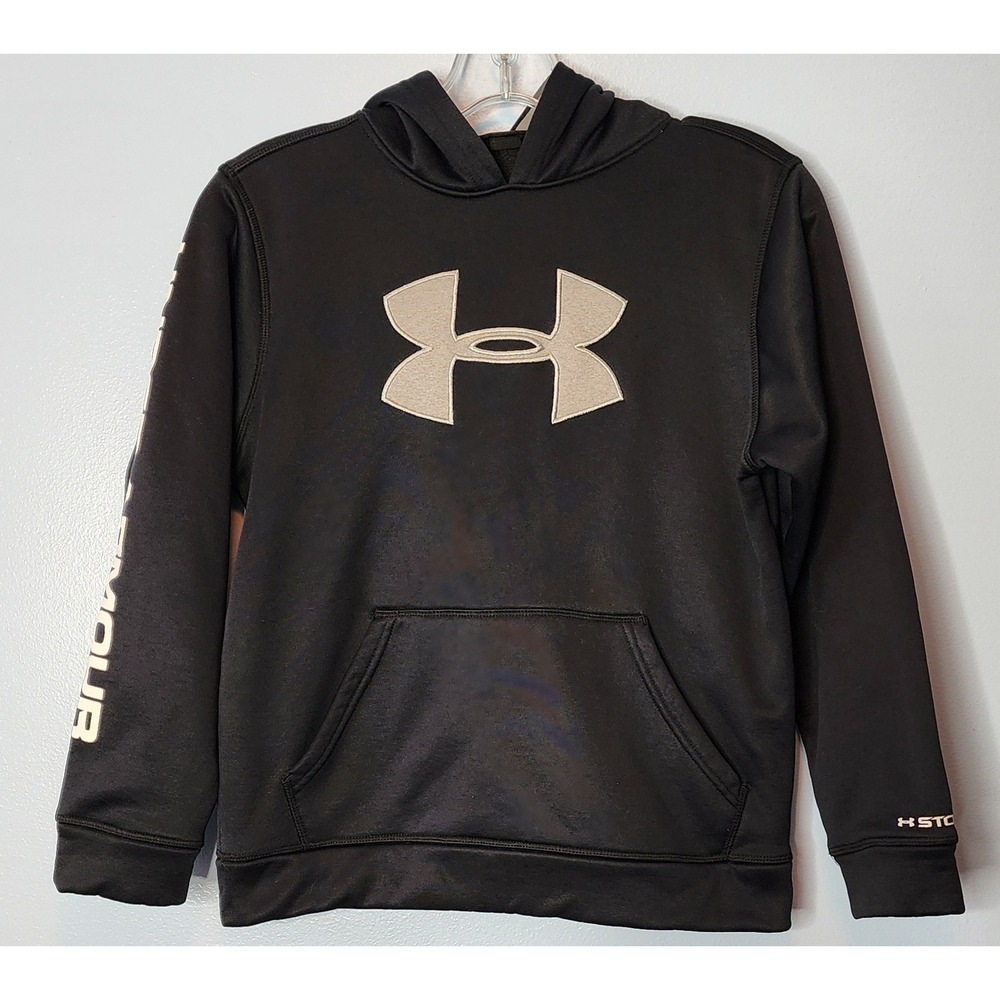 Under Armour Youth‎ Boys Girls Black Logo Hoodie Storm Fleece Sweatshirt YMD LG